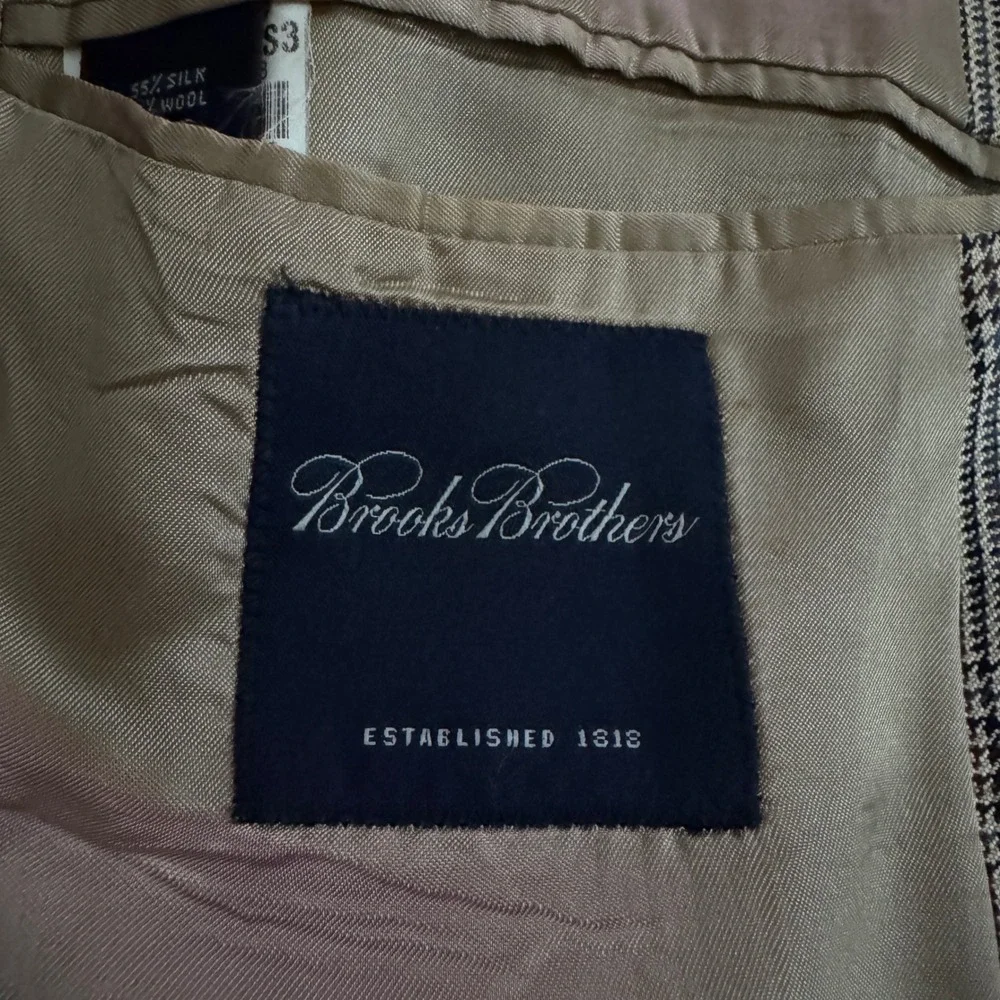 Brooks Brothers Sport Coat Mens 46L Tan Glen Plaid‎ Silk Wool Blend Blazer